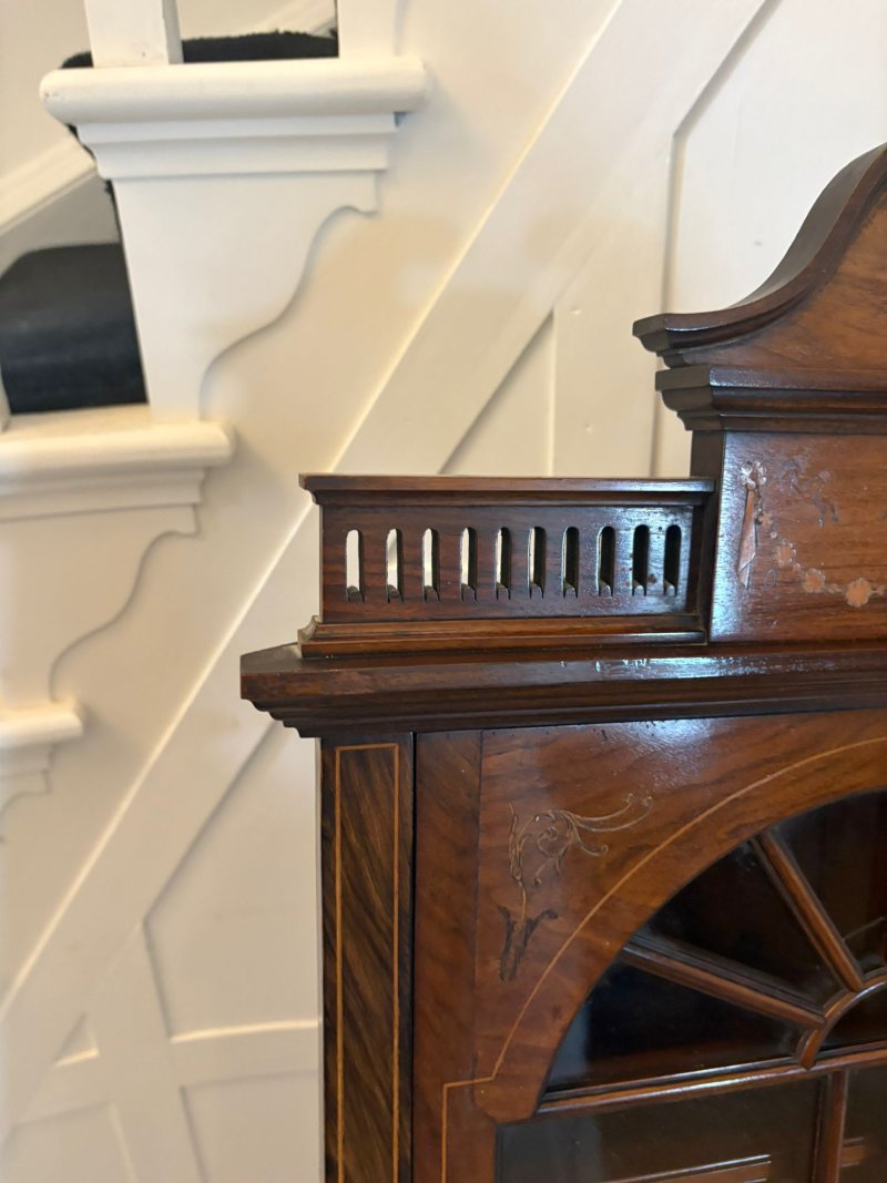 Unusual Antique Victorian Quality Inlaid Rosewood Hanging Corner Cabinet - Image 5